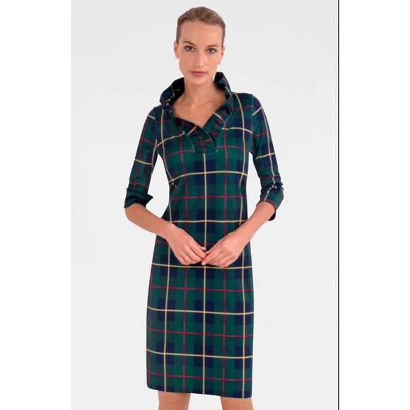 Gretchen Scott Plaidly Cooper Plaid Ruffle Neck Dress  - Women’s Small  $219 - Picture 1 of 9